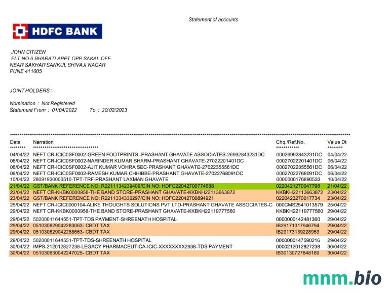 Wyciąg bankowy India HDFC 5 stron